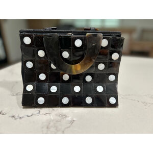 NEW Mid Century Modern Inlaid Mother Pearl Line Clutch 8x6”